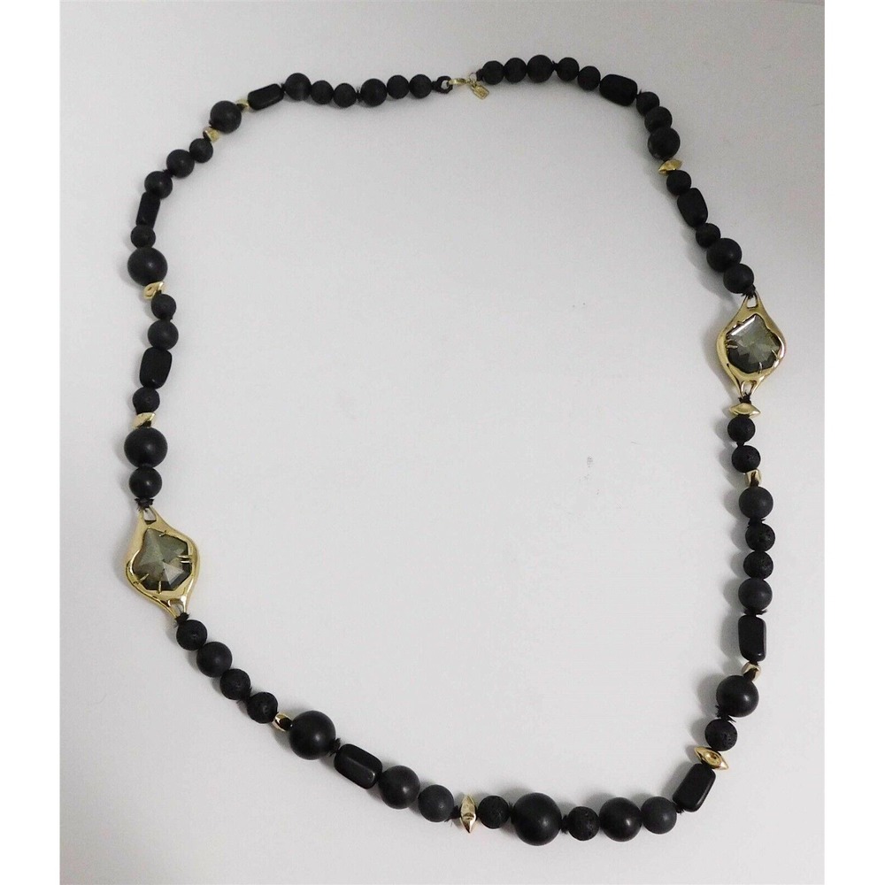 Alexis Bittar Black Beaded Large Crystal Stone Jeweled Long Necklace